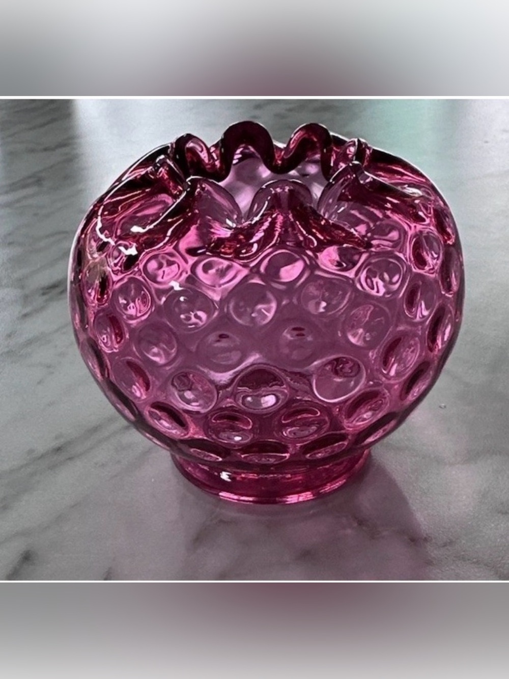 Vintage Fenton Cranberry Rose Bowl‎ Vase Inverted Reverse Coin Dot Art Glass